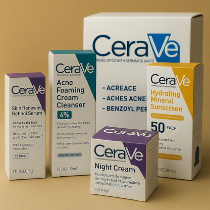 CeraVe 4 In 1 Skincare Kit | Night Cream, Sunblock, Cleanser & Serum For Radiant Skin (Replica)