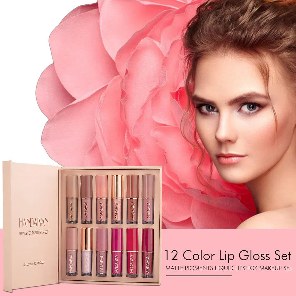 12 Matte Lipsticks – Smudge-Proof & Long-Lasting (Orginal Handaiyan )