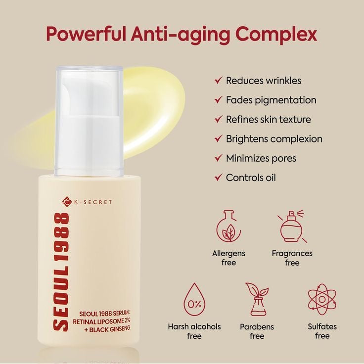 K-Secret Seoul 1988 Serum | Retinol Lipsome 2% + Black Ginseng — 30ml