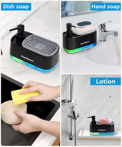 Kitchen Dishwashing Soap Dispenser with Dual Compartments Hand Wash & Sponge Tray