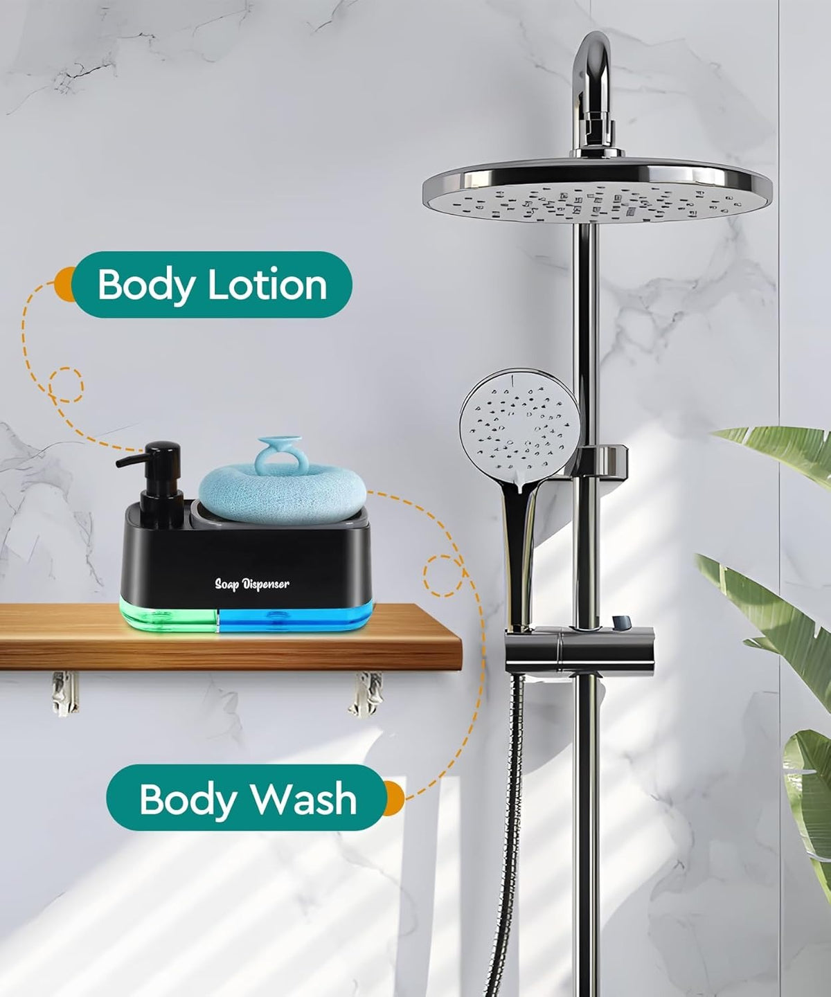 Kitchen Dishwashing Soap Dispenser with Dual Compartments Hand Wash & Sponge Tray
